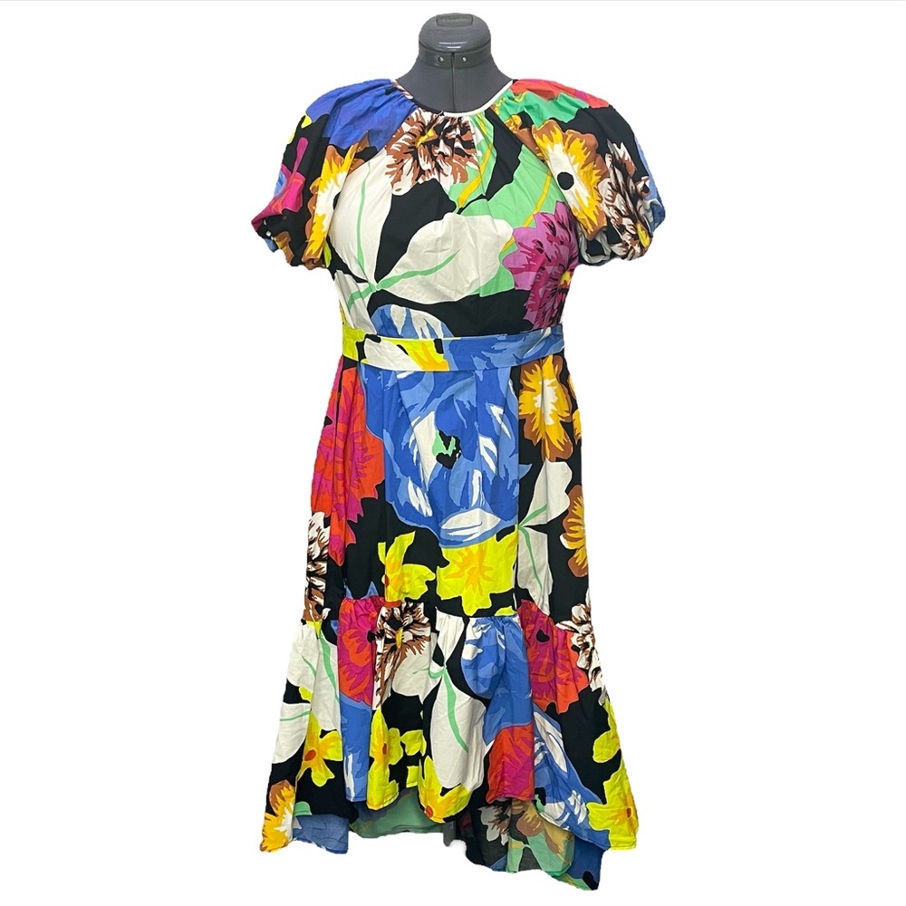NEW Christopher John Rogers Floral Puff Sleeve Hi Low Maxi Dress Size XS NWT